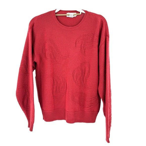 Austin Hill Sweaters - 90's Austin Hill Wool Blend Sweater Womens Medium Red Crew Neck Abstract Vintage